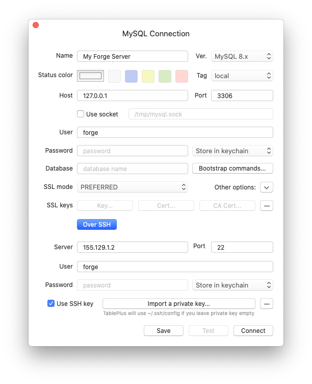 Connecting to a database with TablePlus