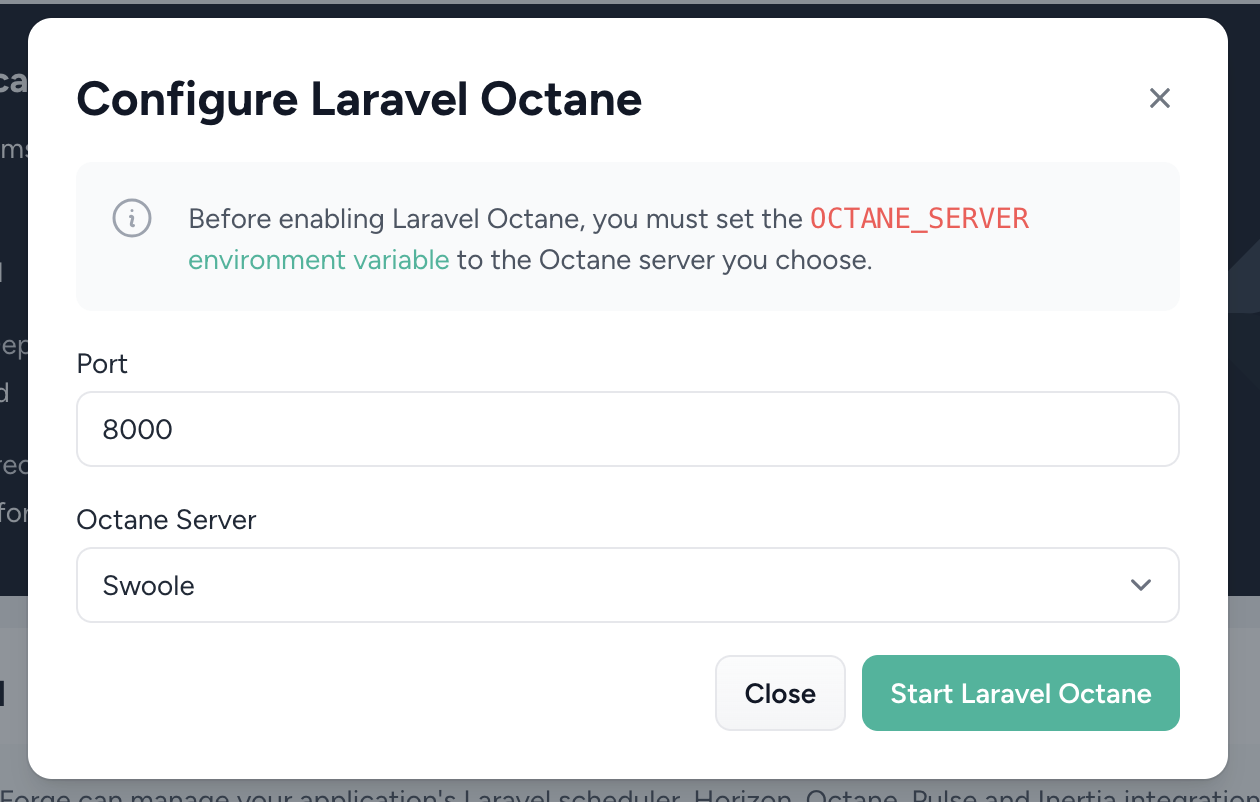 Enabling Laravel Octane